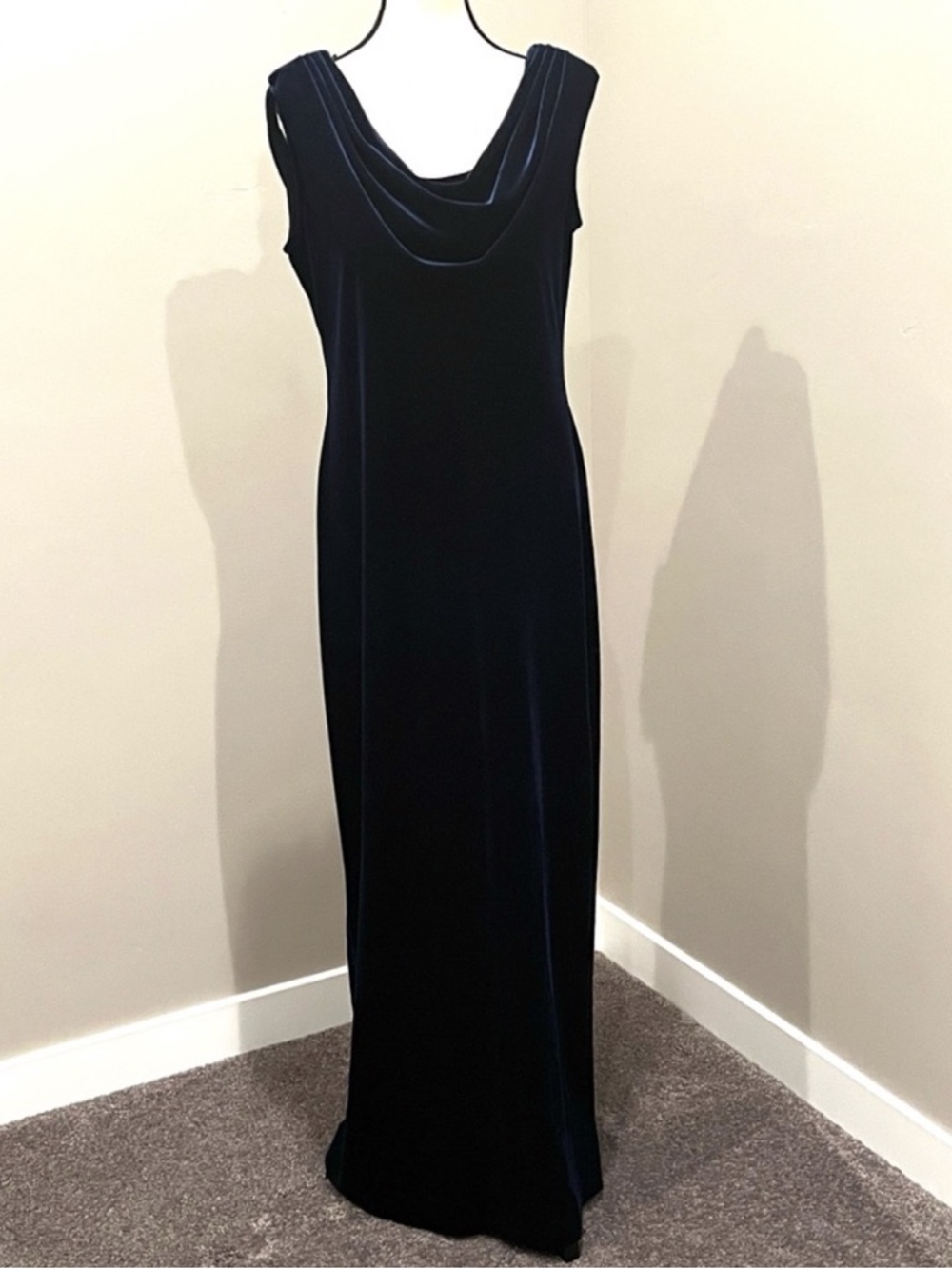 Formal Slimming Maxi overlay Dress Navy Blue Velvet  Elegant Caplet size 14